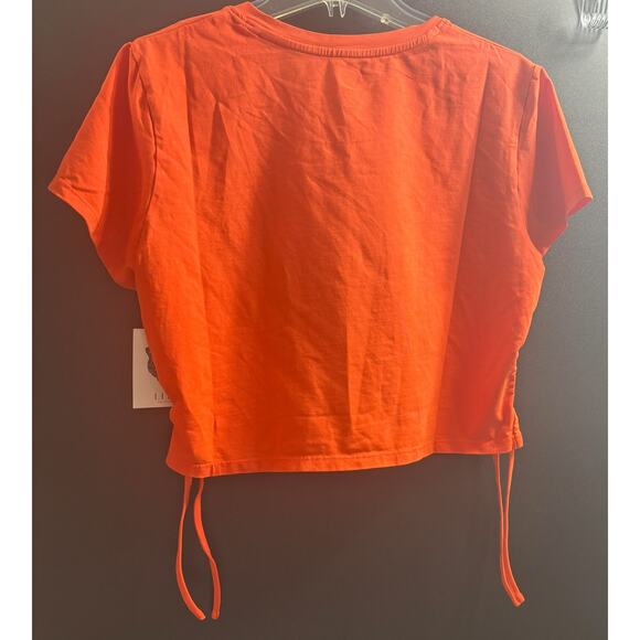 LITA by Ciara NWT Crop Tee Ruched Drawstring on Sides Size Large‎ Cherry Tomato - Picture 2 of 4